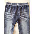Womens Jacquard bleu Jeans pantalon Stretch legging sans couture
